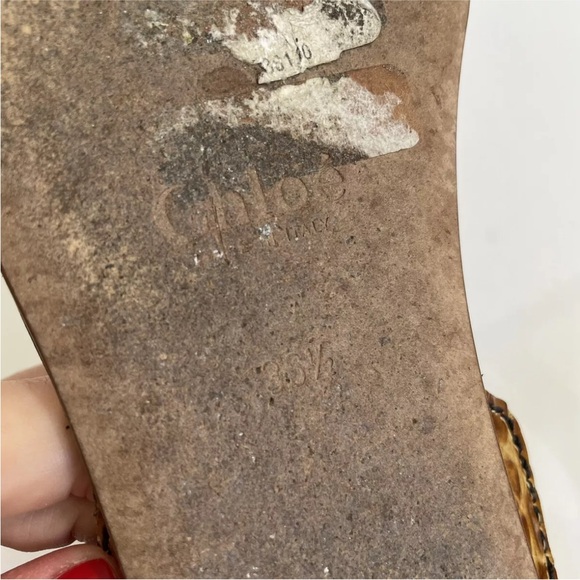 Chloe Carla Croc-Effect Leather Flat Sandals Size 36.5 Brown Bronze Accents - Picture 10 of 10